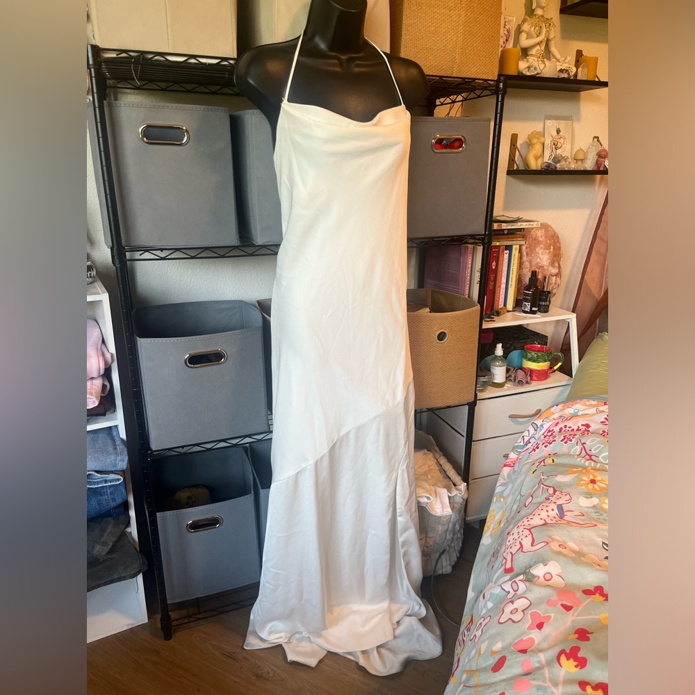 Elegant White Halter Slip Dress - Women's